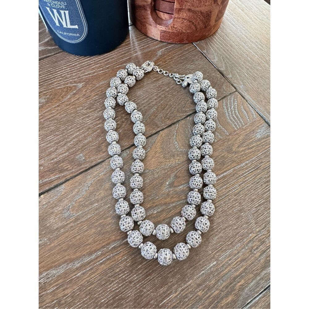Monet Silvertone Filigree Metal Bead Double Strand Choker Necklace Adjustable